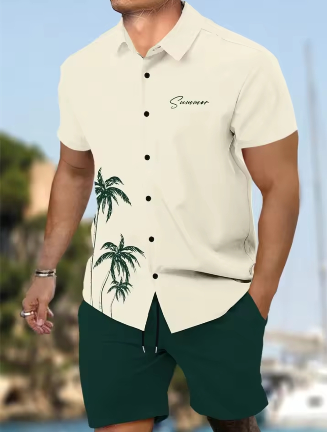 Summer new men's short sleeve shirt and shorts