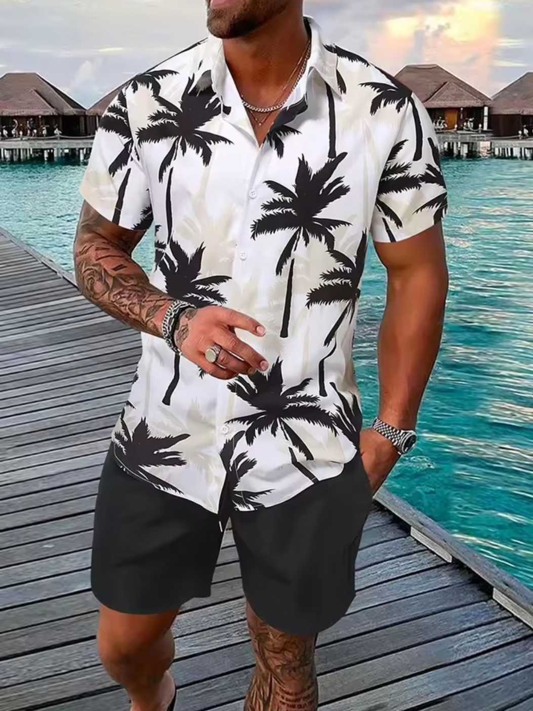 Men's shirt short shorts set