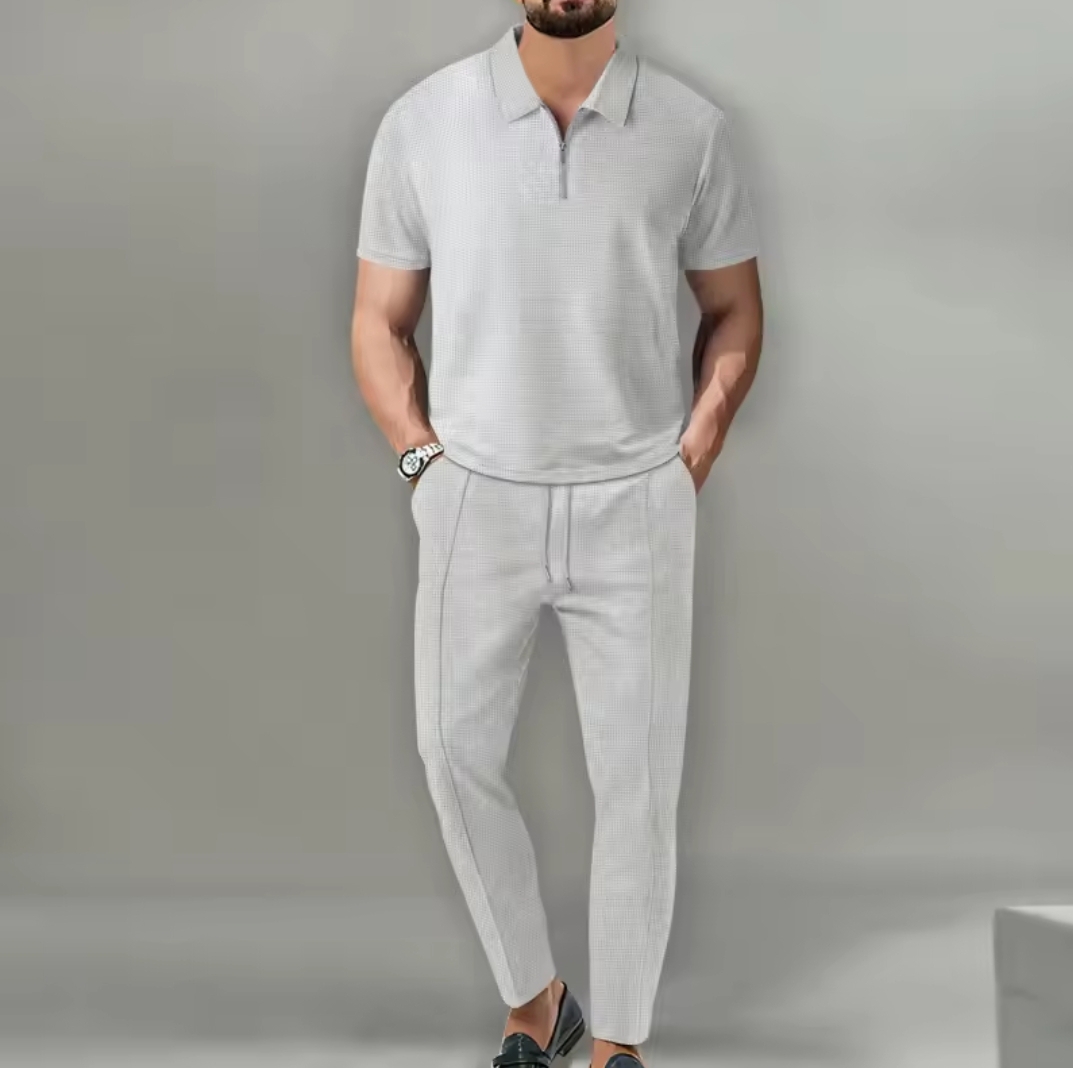 Men's Waffle Knit Solid Color Tracksuit